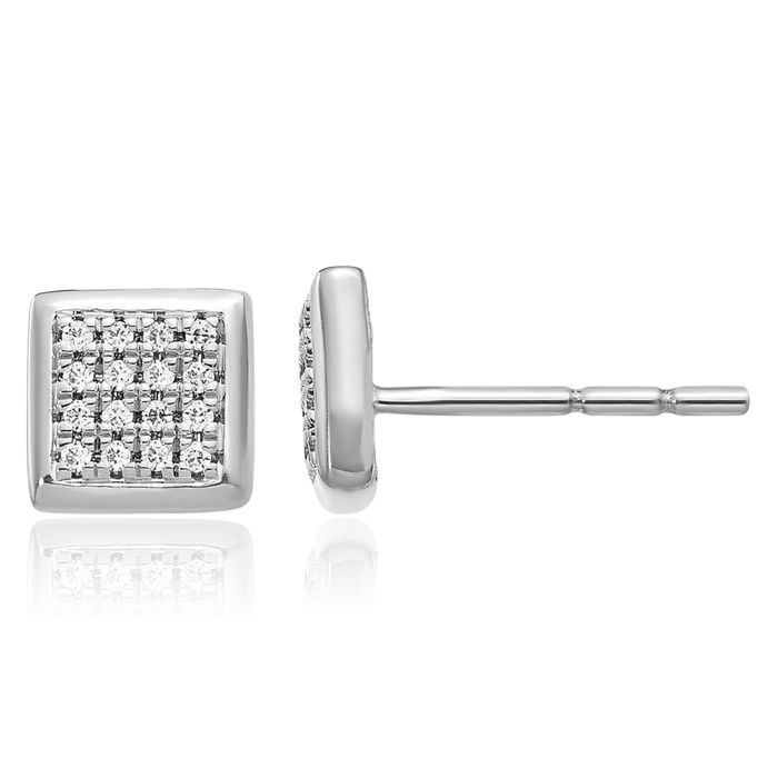 14K Solid White Gold Diamond Stud Earrings