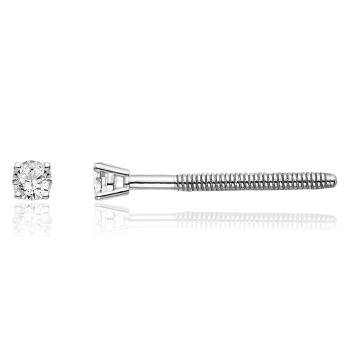 14K Solid White Gold Diamond Studs Post Screw Back Earrings