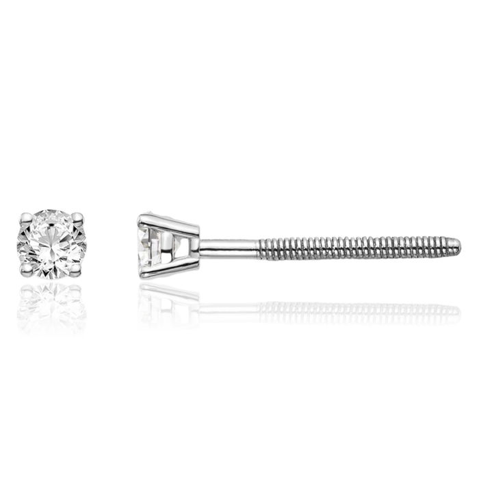 14K Solid White Gold Diamond Studs Post Screw Back Earrings