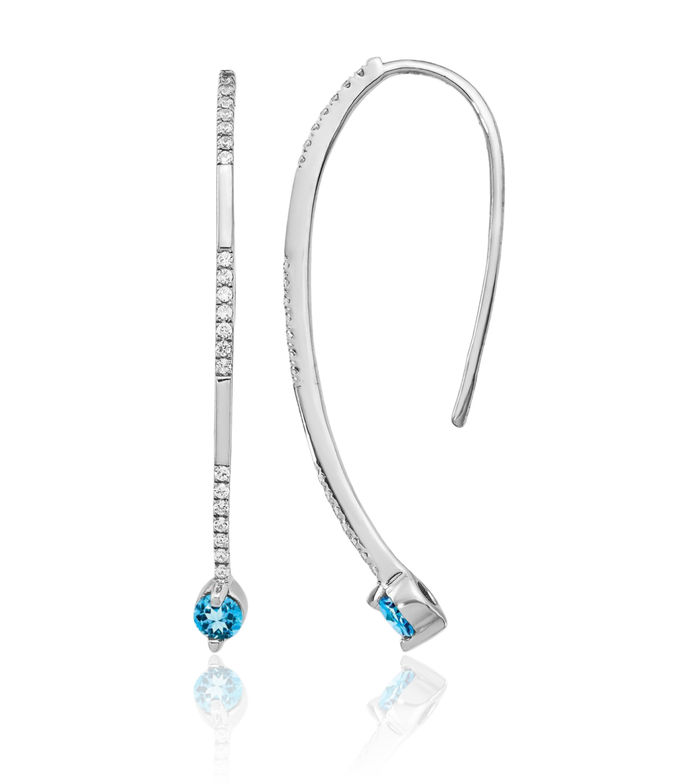 14K Solid White Gold Diamond Swiss Blue Topaz Drop Dangle Earrings Gemstone Threader December Birthstone Jewelry