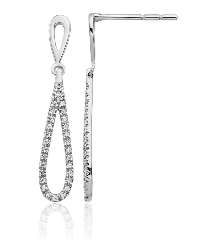 14K Solid White Gold Diamond Teardrop Drop Dangle Earrings