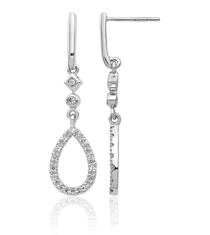 14K Solid White Gold Diamond Teardrop Drop Dangle Earrings