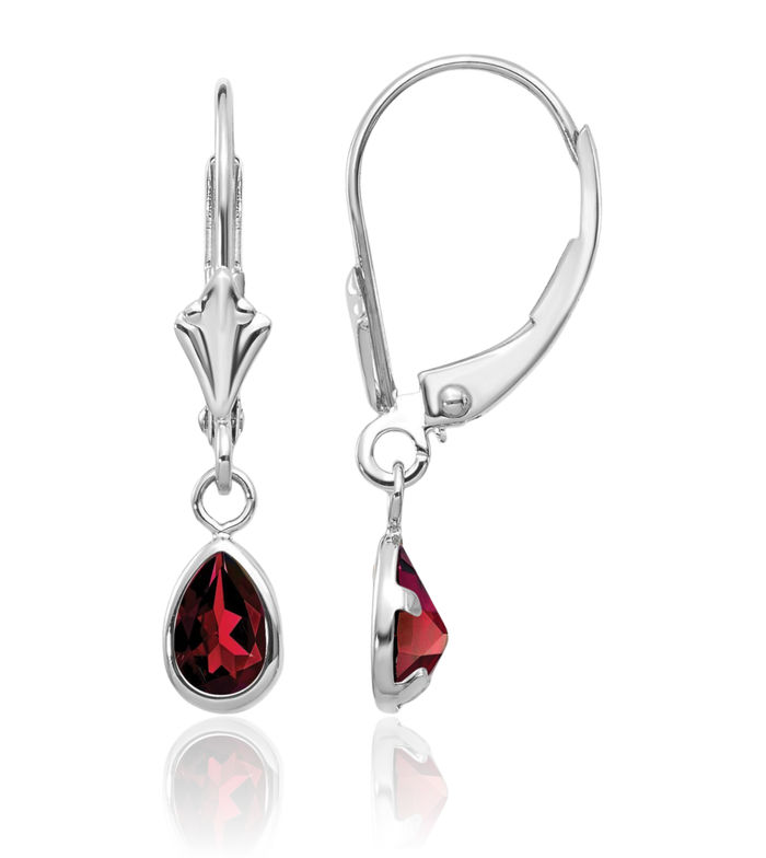 14K Solid White Gold Red Garnet Drop Dangle Earrings Pear Teardrop Gemstone January Birthstone Jewelry