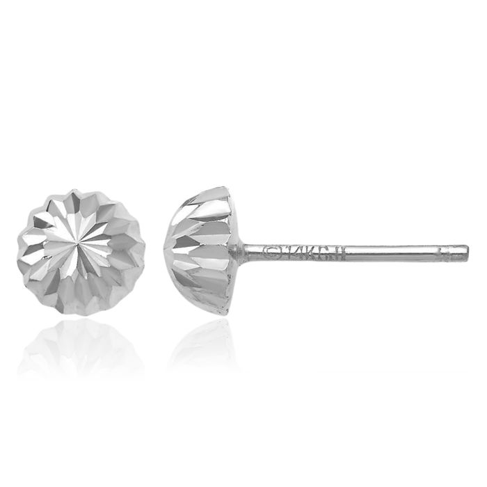 14K Solid White Gold Half Ball Stud Earrings