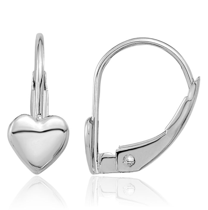 14K Solid White Gold Heart Drop Dangle Earrings