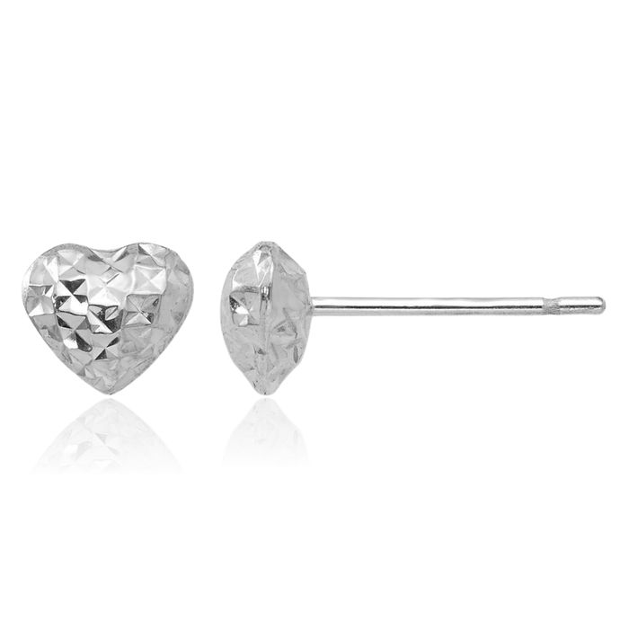 14K Solid White Gold Heart Post Stud Earrings