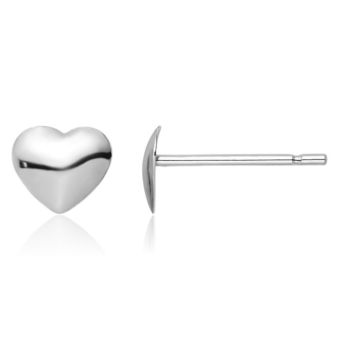 14K Solid White Gold Heart Post Stud Earrings