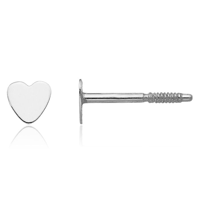 14K Solid White Gold Heart Stud Earrings