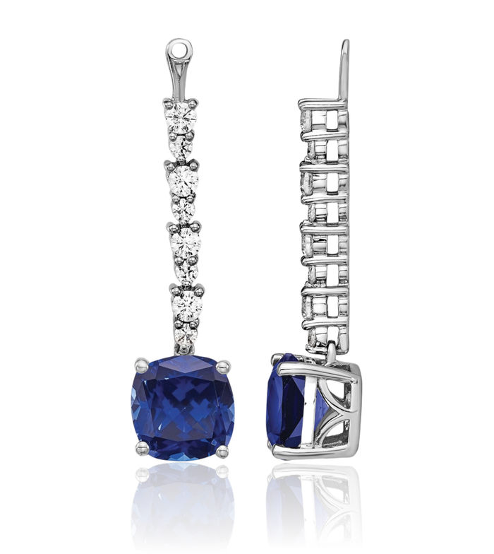 14K Solid White Gold Lab Diamond Blue Sapphire Earrings Jack