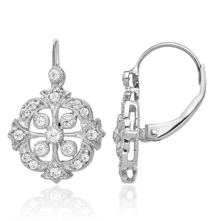 14K Solid White Gold Lab Diamond Drop Dangle Earrings