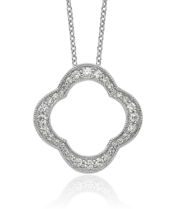 14K Solid White Gold Lab Diamond Flower Chain Geometric Necklace