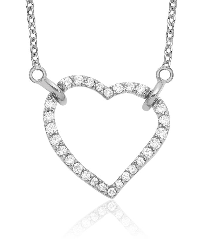 14K Solid White Gold Lab Diamond Heart Pendant Necklace