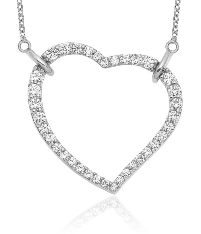 14K Solid White Gold Lab Diamond Heart Pendant Necklace