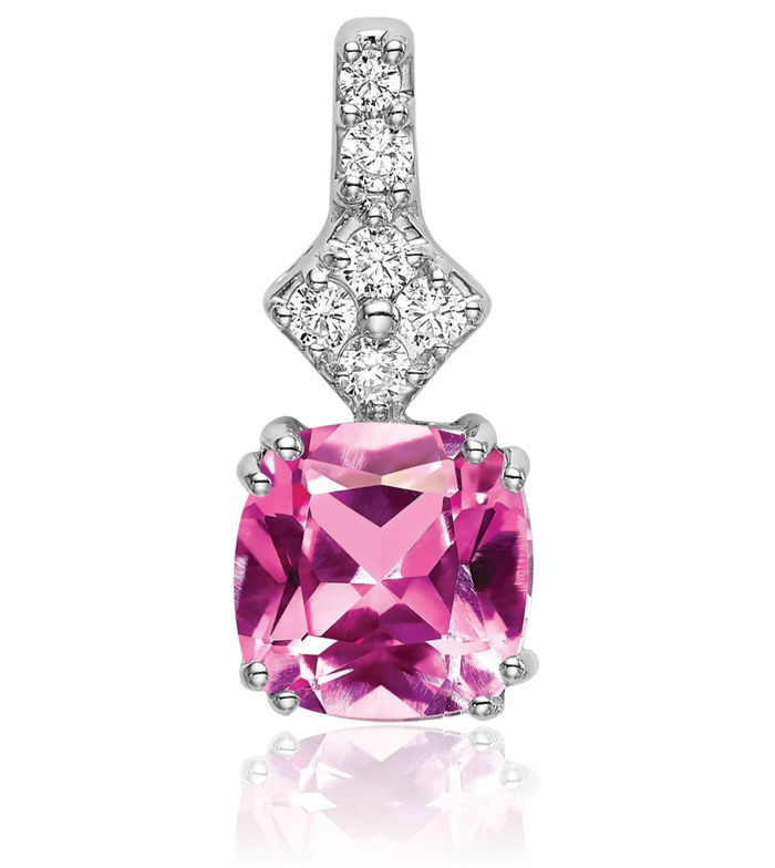 14K Solid White Gold Lab Diamond Pink Sapphire Necklace Gemstone Pendant Charm October Birthstone Jewelry