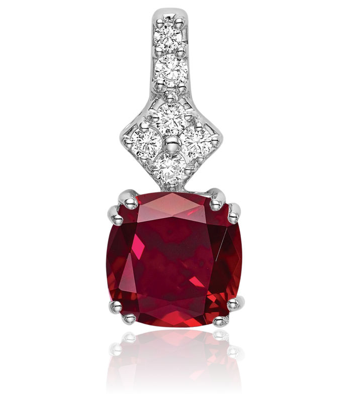 14K Solid White Gold Lab Diamond Red Ruby Necklace Gemstone Pendant Charm July Birthstone Jewelry