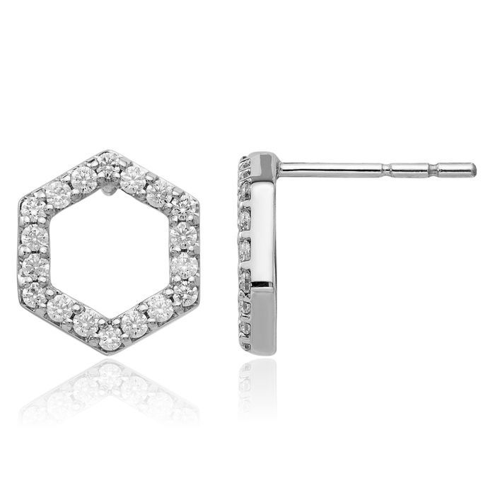 14K Solid White Gold Lab Diamond Stud Earrings