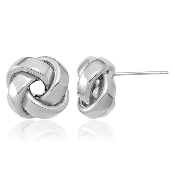 14K Solid White Gold Twisted Love Knot Symbol Stud Earrings