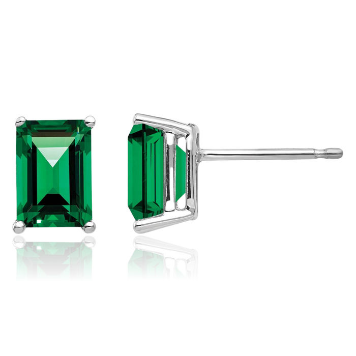 14K Solid White Gold Mount Saint Helens Green Helenite Studs Gemstone Solitaire Earrings