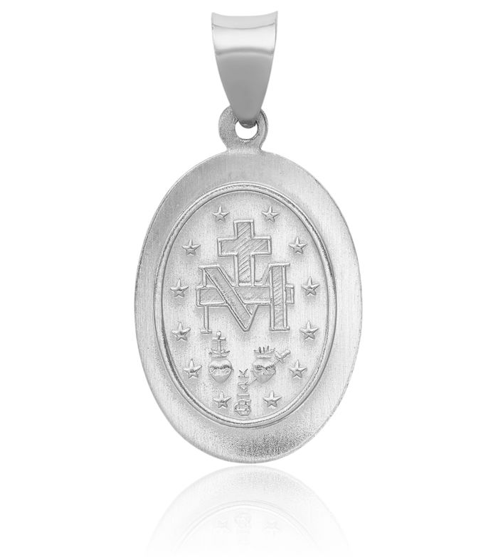 14K Solid White Gold Our Lady of Miraculous Medal Blessed Virgin Mary Necklace Chain Pendant Charm