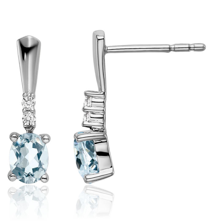 14K Solid White Gold Oval Blue Aquamarine Diamond Drop Dangle Earrings March Birthstone Jewelry