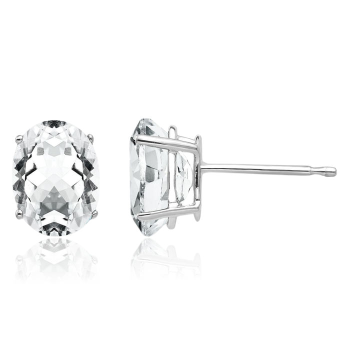 14K Solid White Gold Oval Cubic Zirconia CZ Stud Solitaire Earrings