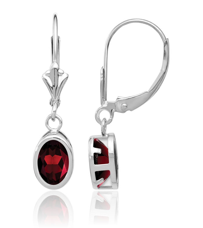 14K Solid White Gold Oval Red Garnet Drop Dangle Earrings Gemstone January Birthstone Jewelry