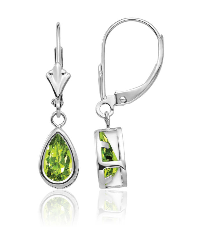 14K Solid White Gold Green Peridot Drop Dangle Earrings Pear Teardrop Gemstone