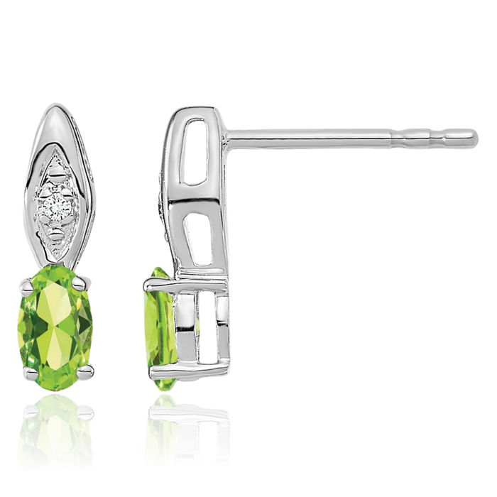 14K Solid White Gold Green Peridot Diamond Drop Dangle Earrings August Birthstone Jewelry