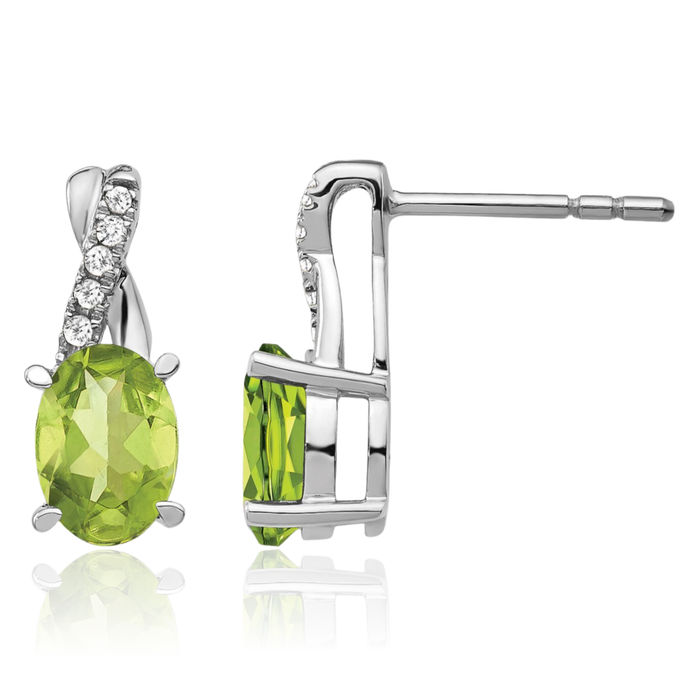 14K Solid White Gold Green Peridot Diamond Drop Dangle Earrings Gemstone Post Push Back