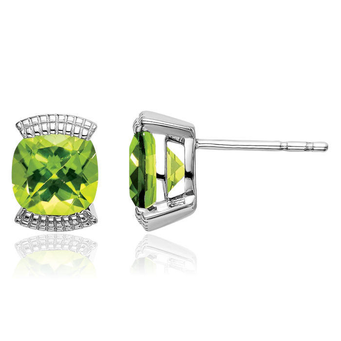 14K Solid White Gold Green Peridot Studs Gemstone Earrings August Birthstone Jewelry