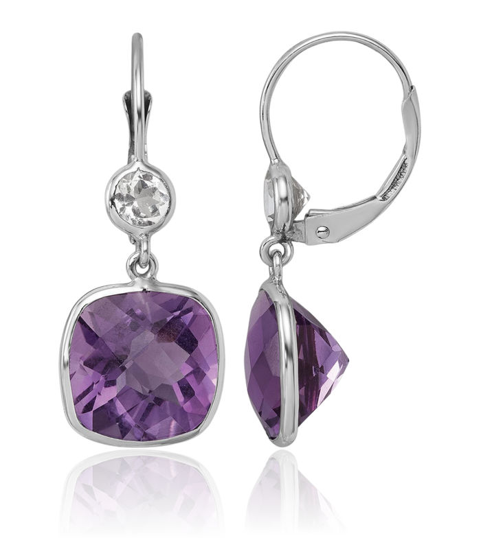 14K Solid White Gold Pink Quartz Topaz Drop Dangle Earrings Gemstone