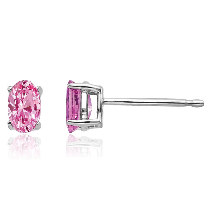 14K Solid White Gold Pink Sapphire Studs Gemstone Solitaire Earrings October Birthstone Jewelry