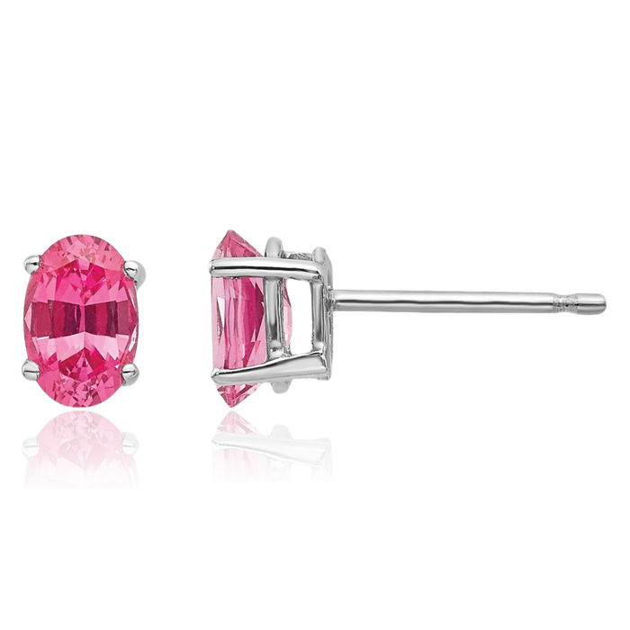 14K Solid White Gold Pink Spinel Studs Gemstone Solitaire Earrings