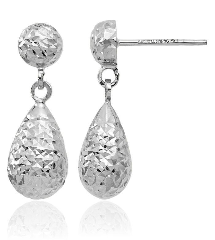 14K Solid White Gold Post Drop Dangle Earrings