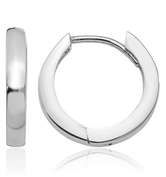 14K Solid White Gold Round Huggie Mini Hoop Earrings