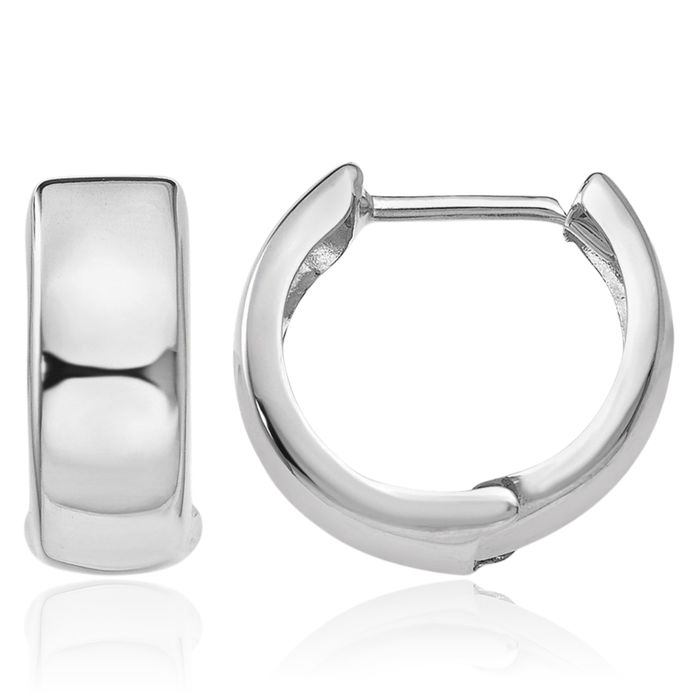 14K Solid White Gold Round Huggie Mini Small Hoop Earrings