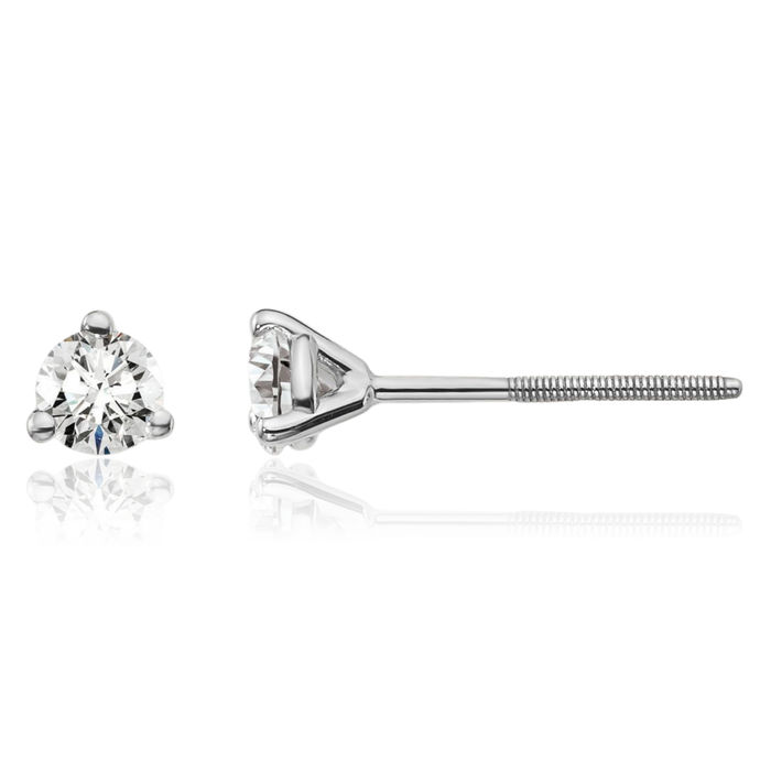 14K Solid White Gold Round Lab Diamond Screw Back Stud Earrings
