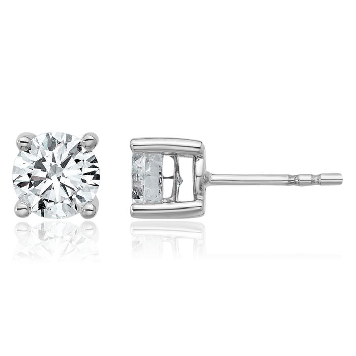 14K Solid White Gold Round Lab Diamond Stud Earrings