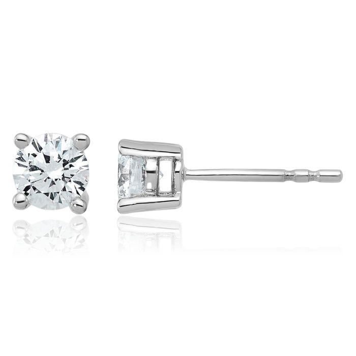 14K Solid White Gold Round Lab Diamond Stud Earrings