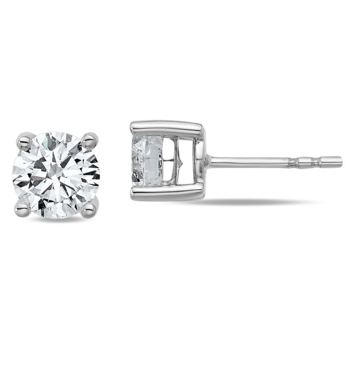 14K Solid White Gold 1 Round Lab Diamond Stud Earrings