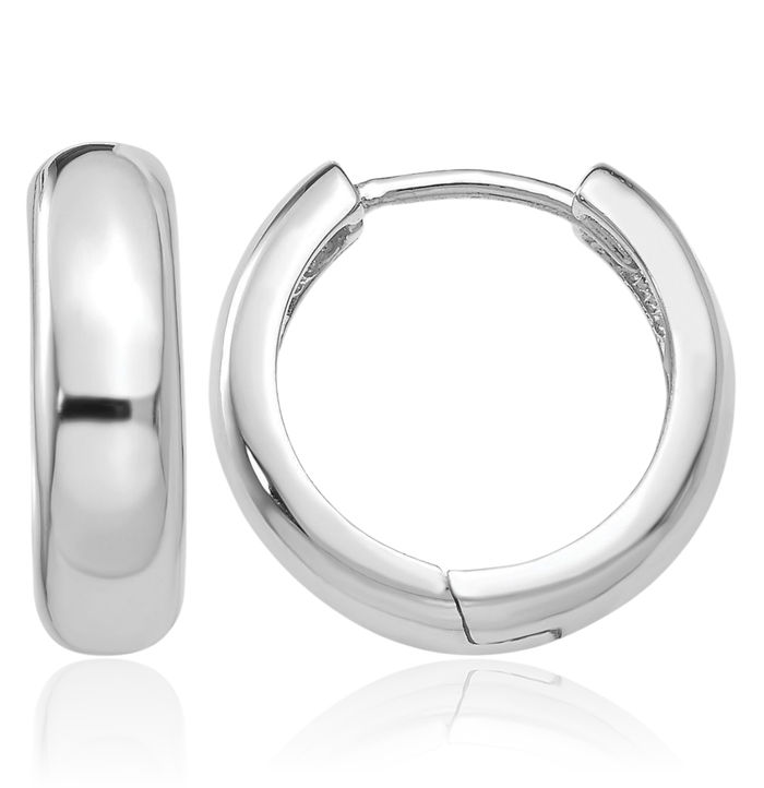 14K Solid White Gold Round Medium Hoop Earrings