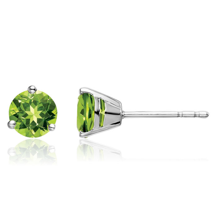 14K Solid White Gold Round Green Peridot Studs Gemstone Solitaire Earrings August Birthstone Jewelry