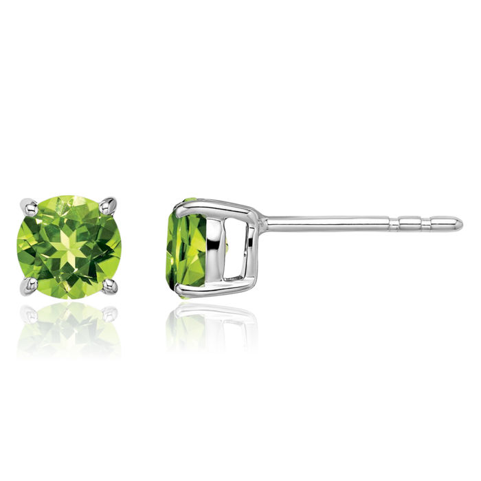 14K Solid White Gold Round Green Peridot Studs Gemstone Earrings August Birthstone Jewelry