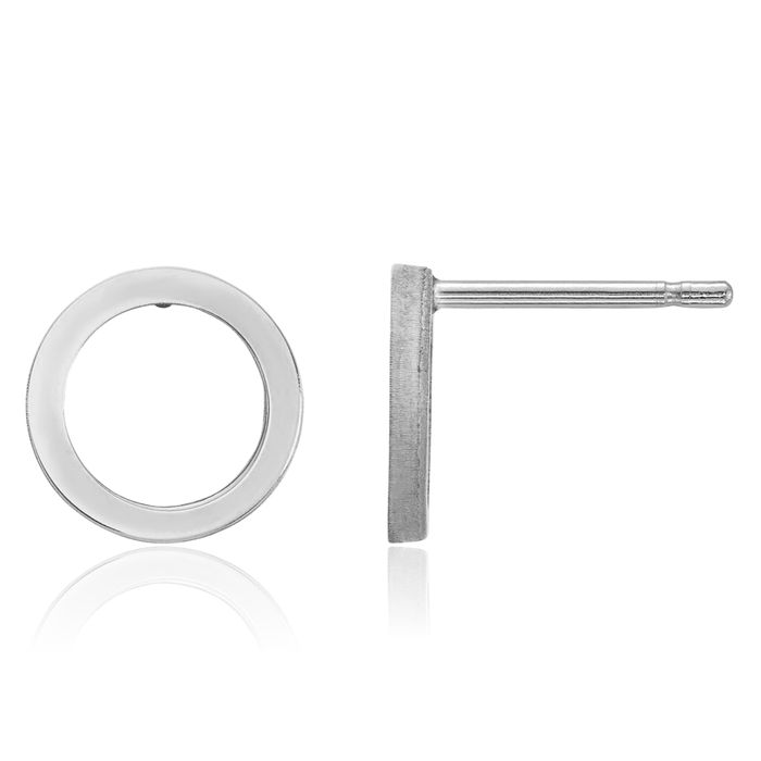 14K Solid White Gold Circle Round Stud Earrings