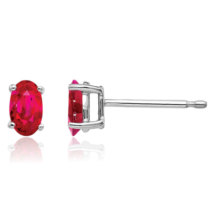 14K Solid White Gold Red Ruby Studs Gemstone Solitaire Earrings July Birthstone Jewelry