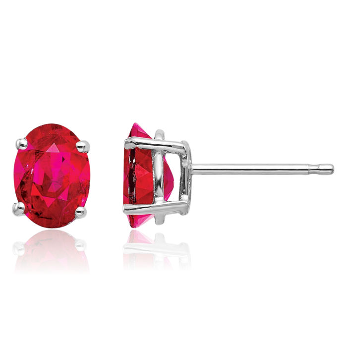 14K Solid White Gold Red Ruby Studs Gemstone Solitaire Earrings July Birthstone Jewelry