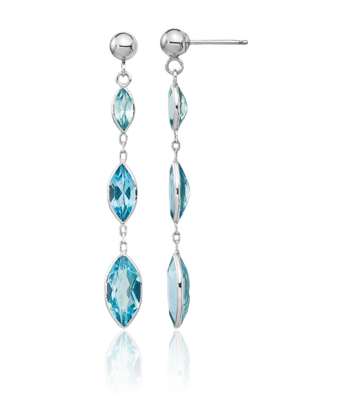 14K Solid White Gold Swiss Blue Topaz Drop Dangle Earrings December Birthstone Jewelry