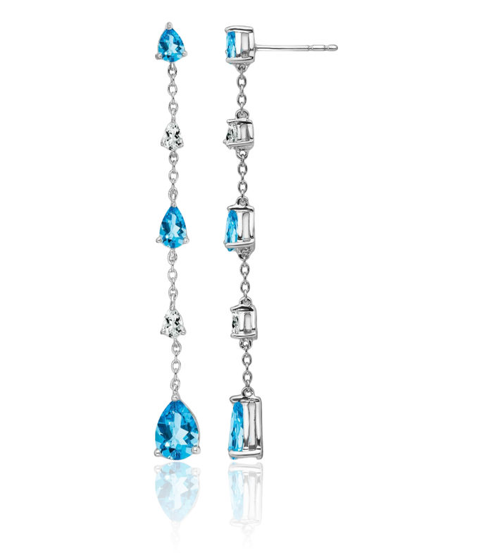 14K Solid White Gold Swiss Blue Topaz Drop Dangle Earrings Pear Teardrop Gemstone December Birthstone Jewelry