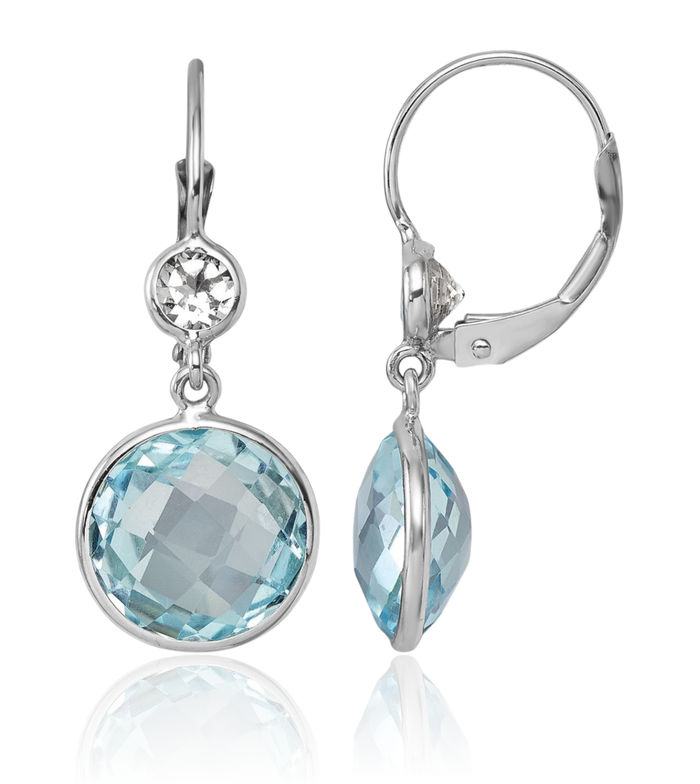 14K Solid White Gold Swiss Blue Topaz Drop Dangle Earrings Gemstone