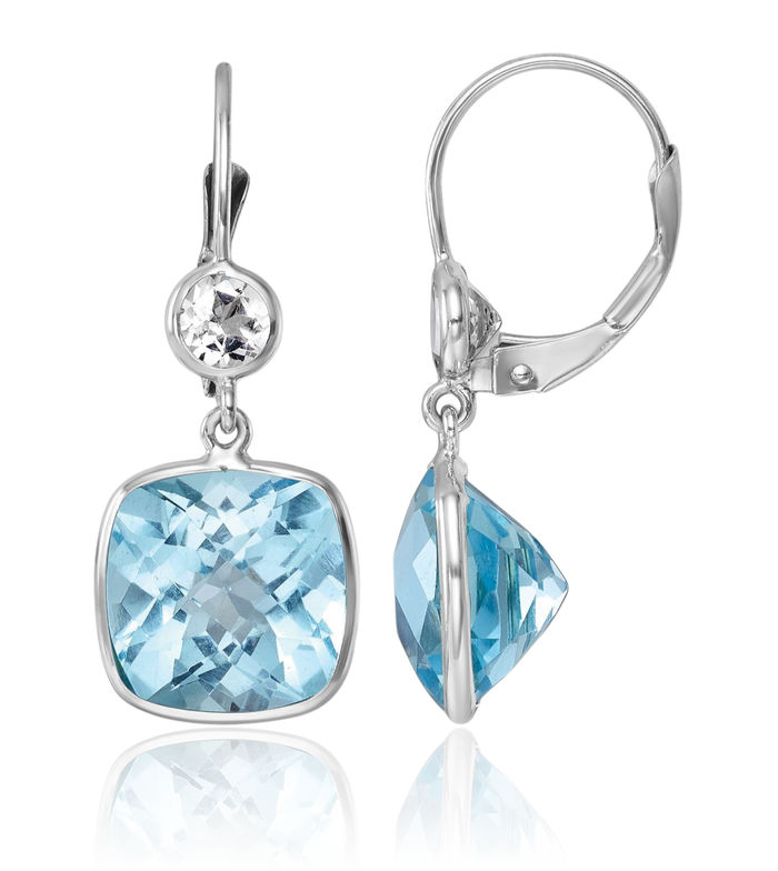 14K Solid White Gold Swiss Blue Topaz Drop Dangle Earrings Gemstone